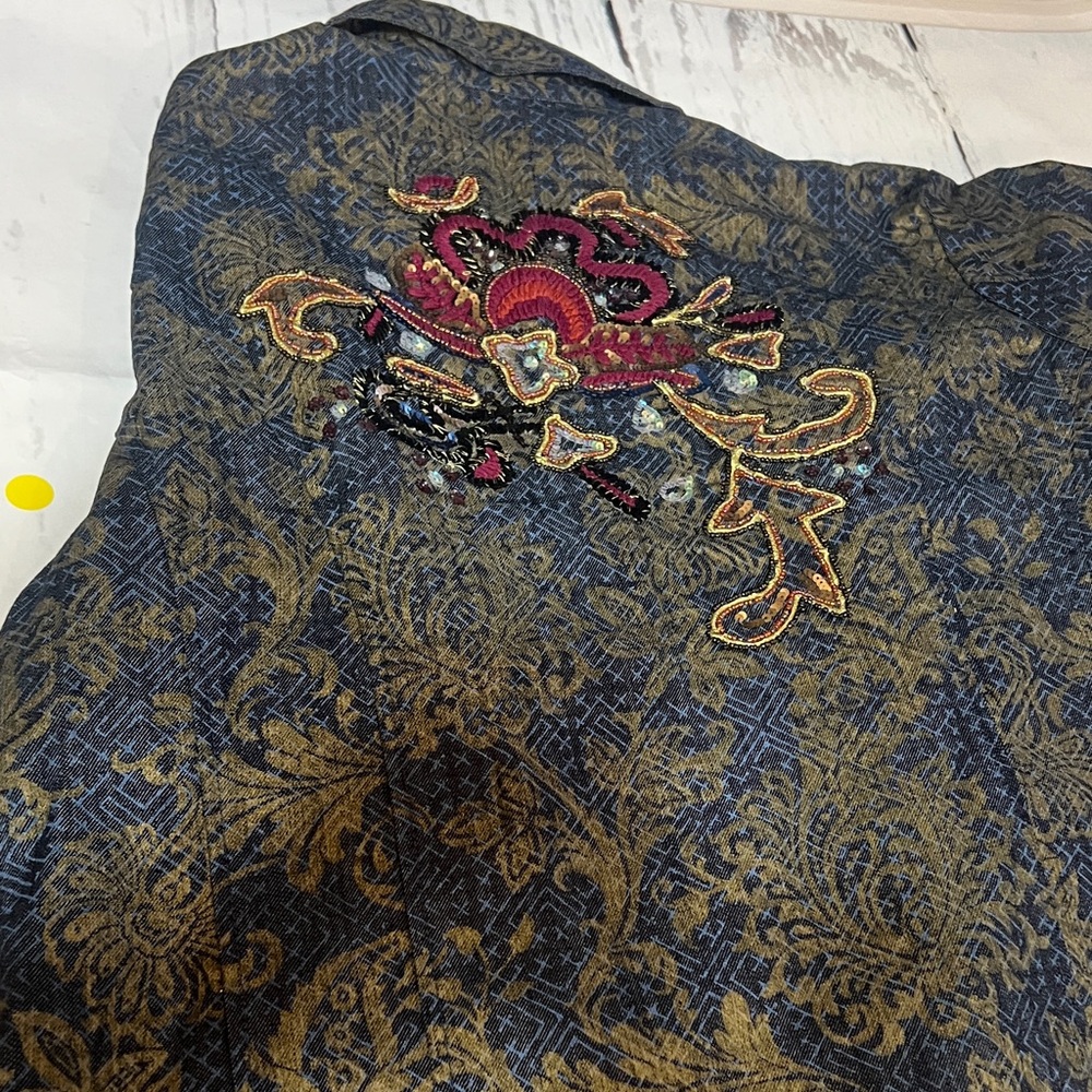 Chico's Blue and Gold Embroidered Jacket size 3 - Picture 9 of 9